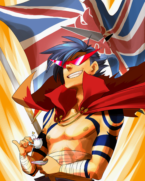 Чай течёт в наших венах, раскаляя сердца! - Аниме, Anime Art, Gurren Lagann, Kamina, Blue-Fox