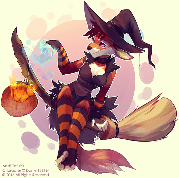 Lara - Tofu93, Broom, Halloween, Witches, Pumpkin, Furry, Art