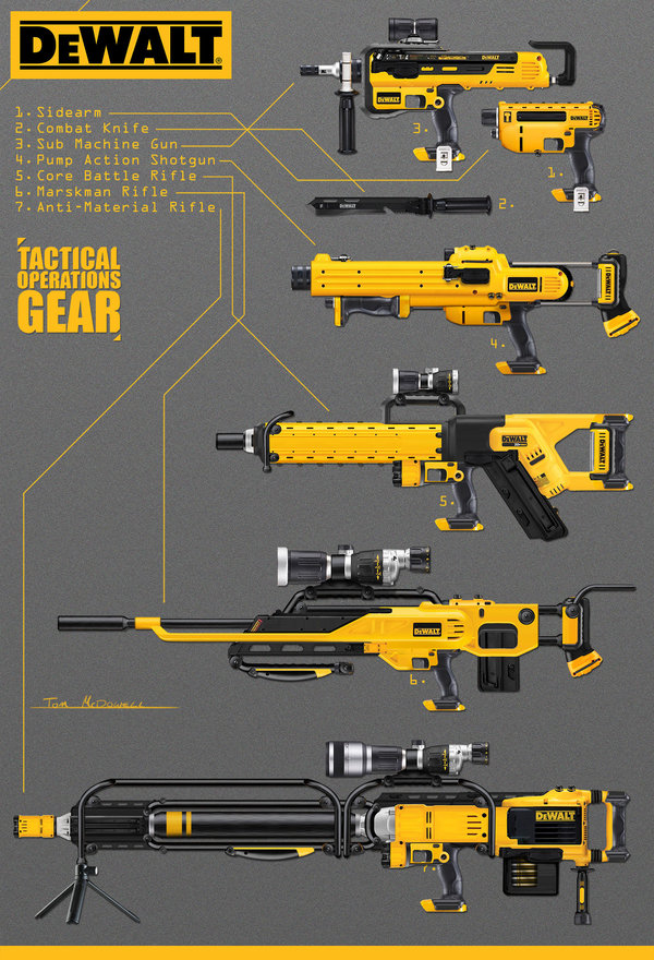 DeWALT: Tactical Series - Dewalt, Weapon, Tools, Rifle, Pistols, Submachine gun, Knife, Concept Art, Longpost