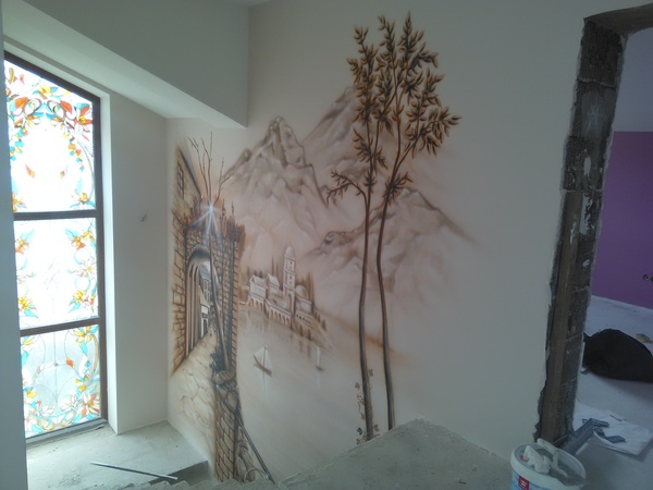 Wall painting. - My, Wall painting, Airbrushing, Drawing on the wall, Longpost