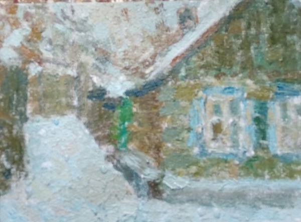Sketches - My, , Oil painting, Winter, Etude, Old houses