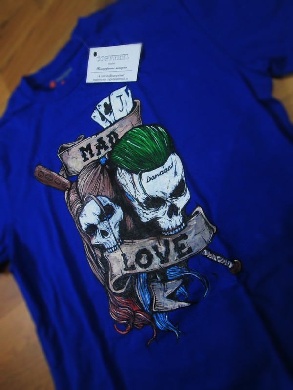 Another creativity - T-shirt Mad Love - Longpost, With your own hands, Joker, Harley quinn, Suicide Squad, T-shirt, Drawing, My