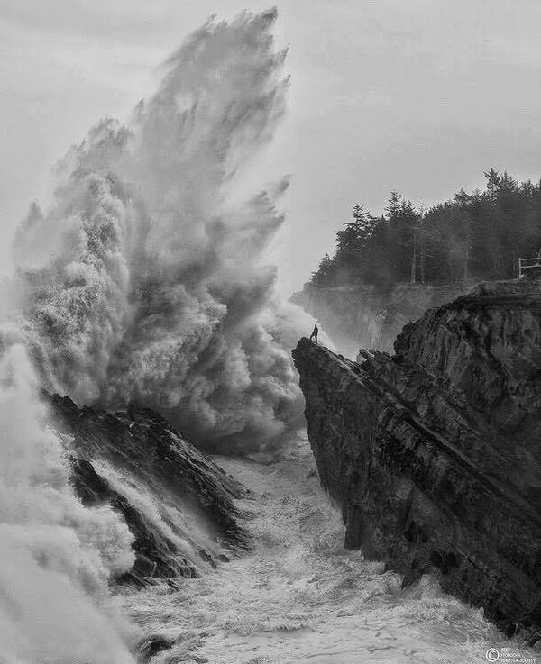 Confrontation. Author: Jeff Hobson - Photo, The rocks, Ocean, Person, Nature, Element
