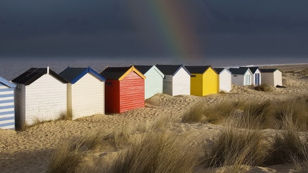 Beach houses, Southwold, Suffolk, England. - Photo, Landscape, England, Beach, Rainbow, Before the storm, House