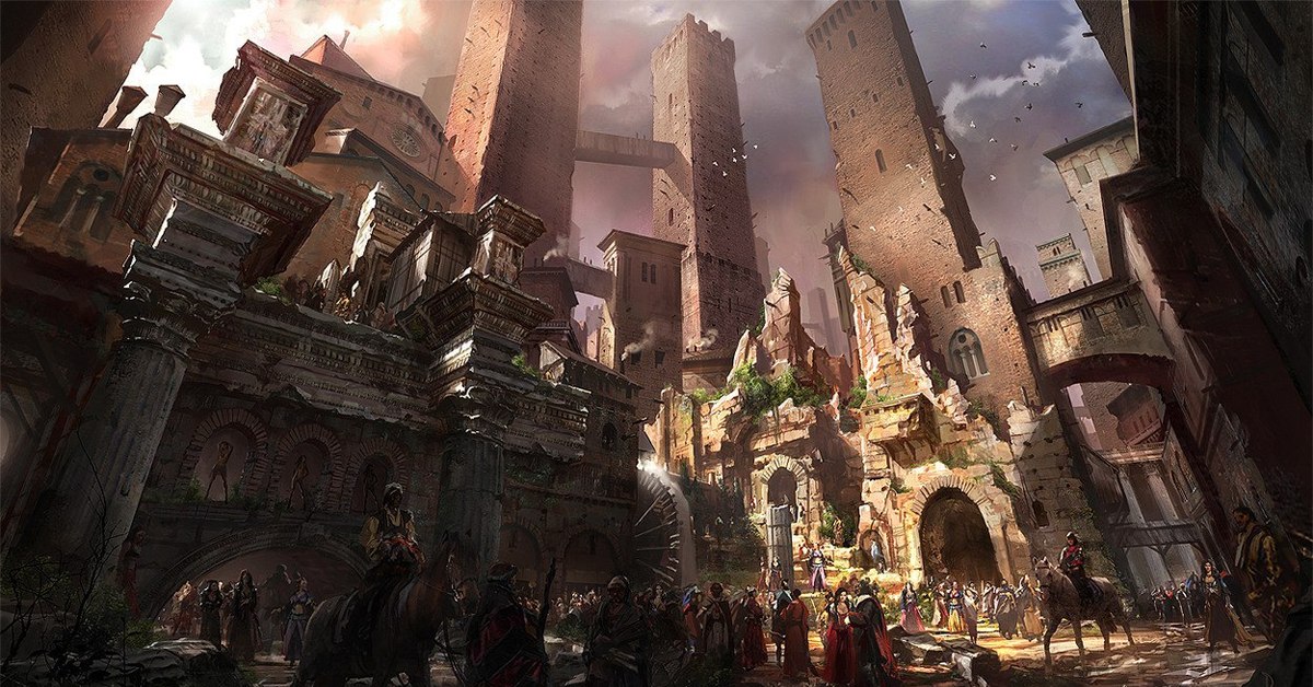 Последняя башня. James Paick. Средневековый город арт. Фэнтези город. Средневековье арты.