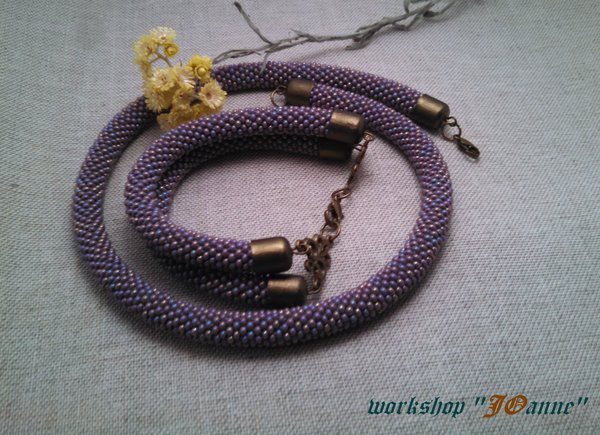 Set Sunset on a lavender field - My, Needlework, Beading, Czech beads, Harness, , Decoration