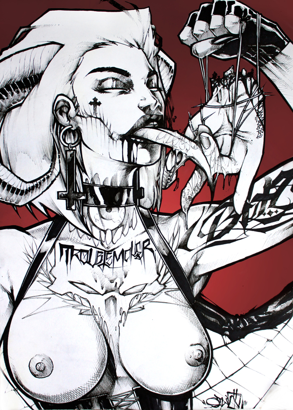 Hi, I have not seen you for a while - NSFW, My, Art, Drawing, Succubus, Demon, , Graphics, Tattoo