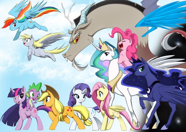 Company. - My little pony, Mane 6, Discord, Spike, Derpy hooves, Princess luna, Princess celestia