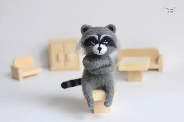 My raccoon...Here! - My, Wallow, Dry felting, Creation, Toys, Raccoon, Handmade, , With your own hands, Longpost