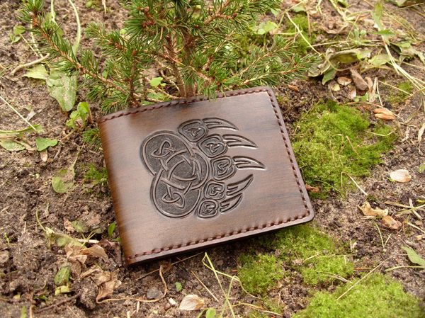 Wallet with Veles symbol - My, Veles, Wallet, Leather products, Handmade, Embossing on leather, The Bears, Presents, Carving