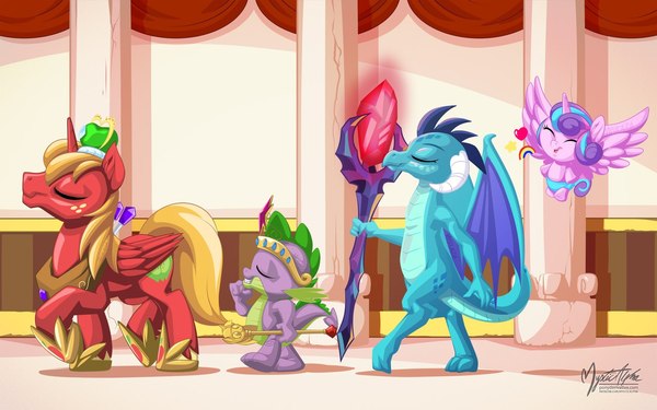 В полку принцесс прибыло. - My Little Pony, Equestria Princess, Big Macintosh, Princess Ember, Princess Big Mac, Spike, Princess Spike, Flurry Heart, , Mysticalpha