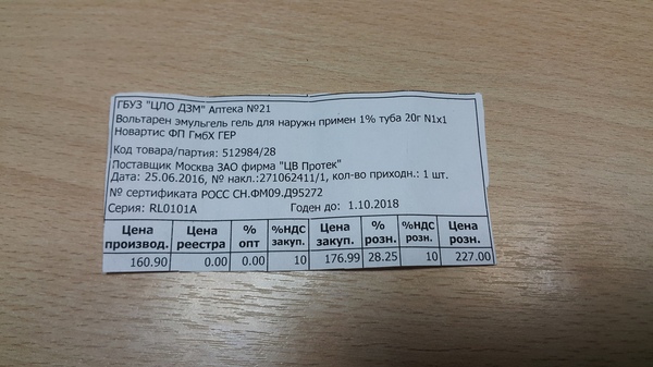 Нашел в коробке от геля. Наценка 28.25%. Может кому пригодится. - Наценка, Аптека