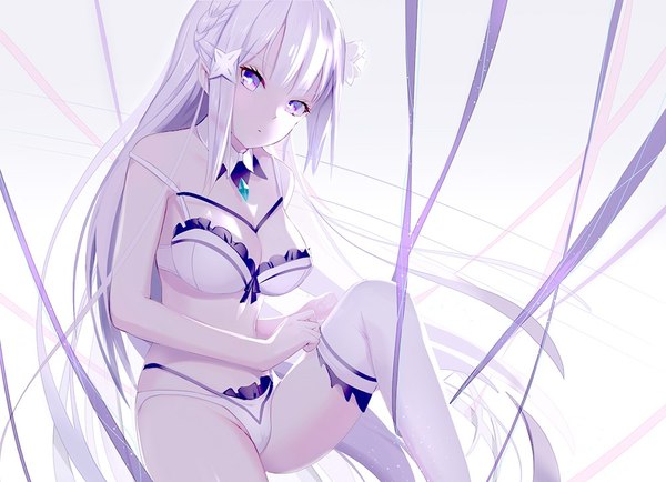 Milota) Art by a Japanese artist. - Anime, Art, Stockings, Milota, Emilia, Girls, Anime art, Re: Zero Kara