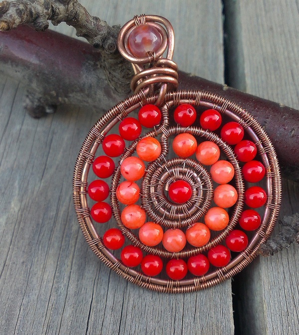 Round copper pendants - My, Decoration, Handmade, Wire wrap, Mandala, Longpost