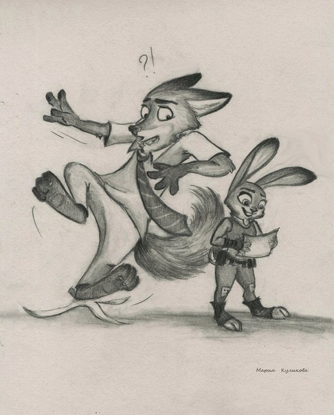 Nice drawing, how would you rate it? - Zootopia, Banana, Judy hopps, Nick and Judy, Drawing, Pencil drawing, Nick wilde