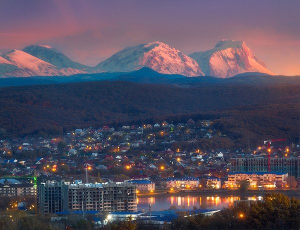 Красота маленького города - Горячий Ключ, Краснодарский Край, Фото, Закат, Большой кавказский хребет, Горы, Не мое