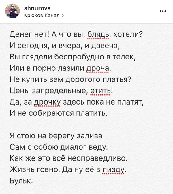 Стих Сергея Шнурова - NSFW, Сергей Шнуров, Instagram, Стихи, Бульк