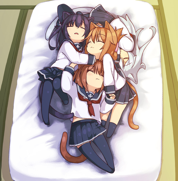 6th Kittens Squadron - Anime, Anime art, Kantai collection, Hibiki, Akatsuki, Ikazuchi, Inazuma, Magune toron