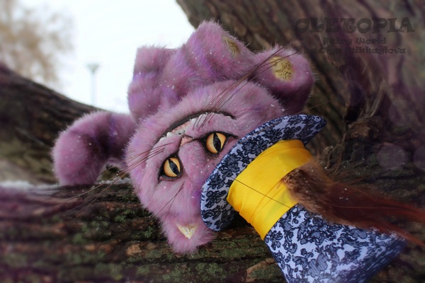 Purple-pink mustachioed) - My, Cheshire Cat, Author's toy, With your own hands, Creation, Artificial fur, My, Longpost