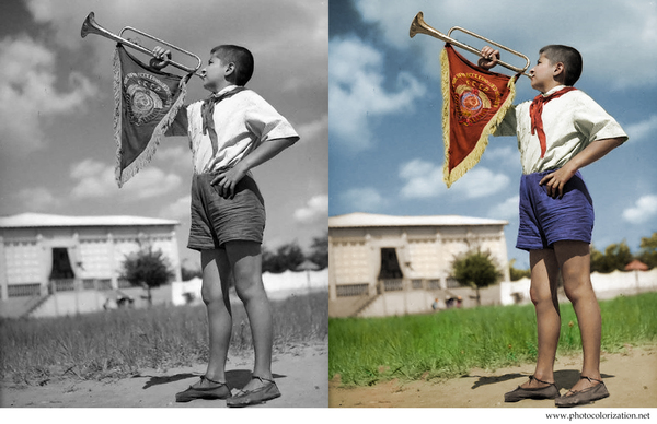 My colorization Pioneer with Horn - My, Colorization, Pioneers, the USSR