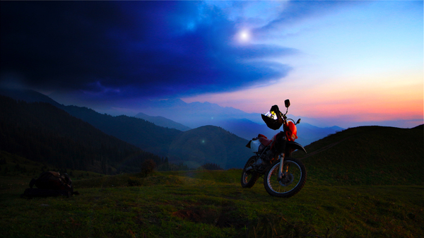 Summer night in the mountains - My, Moto, Motorcycles, Honda Motorcycles, Enduro, The mountains, Almaty mountains, Almaty