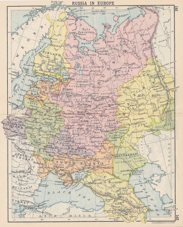 European part of the Russian Empire 1910. (Atlas J. Bartholomew). - Cards, Russia, , 1910