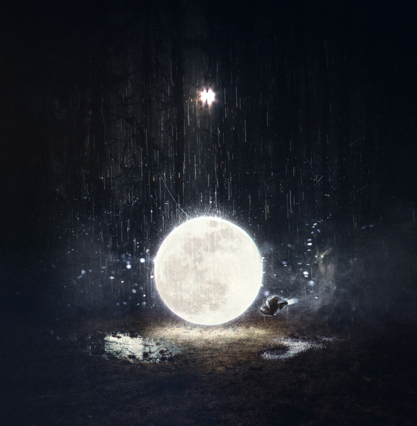 Where the moon sleeps - moon, Digital drawing, Rain, Night, My, Photoshop, GIF