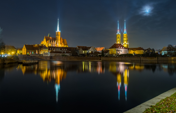 Photo of night Wroclaw (or Breslau) - My, My, Photo, Wroclaw, , Bridge, Reflection, Longpost