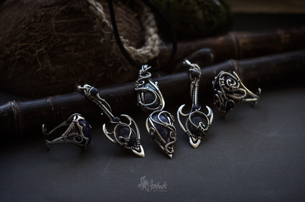 wire wrap. Jewelry with lapis lazuli - My, Wire wrap, Longpost, Needlework, Lapis lazuli, Handmade, Wire jewelry