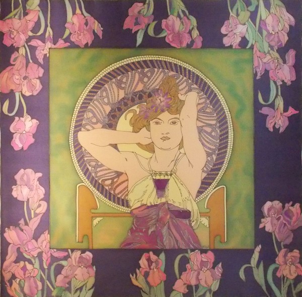 Silk scarves by Alphonse Mucha - My, Batik, , , Painting on fabric, Shawl batik, Silk scarf, , Longpost