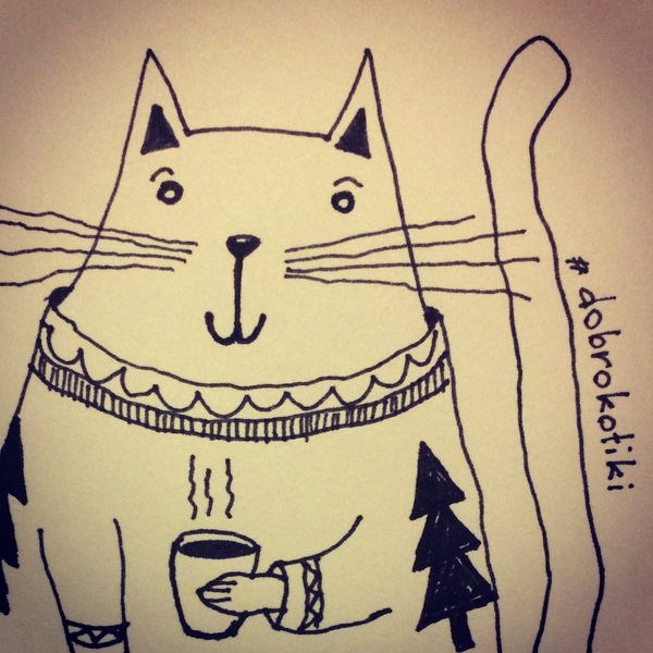 I'm going to live in a sweater... - My, cat, Heat, Winter, Coffee, Drawing