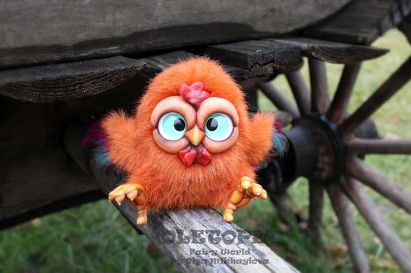 The most severe beads.. - My, Author's toy, Rooster, New Year, Artificial fur, Creation, Polymer clay, With your own hands, Longpost