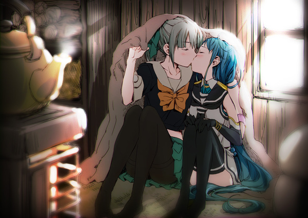 Kiss - Samidare, Yuubari, Kantai collection, Anime, Yuri