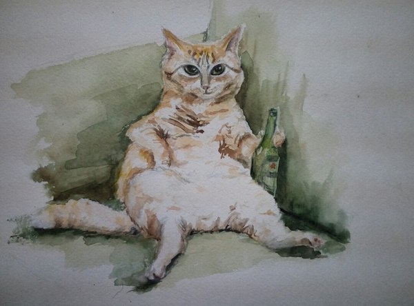 Friday cat - My, cat, Beer, Friday tag is mine, Art