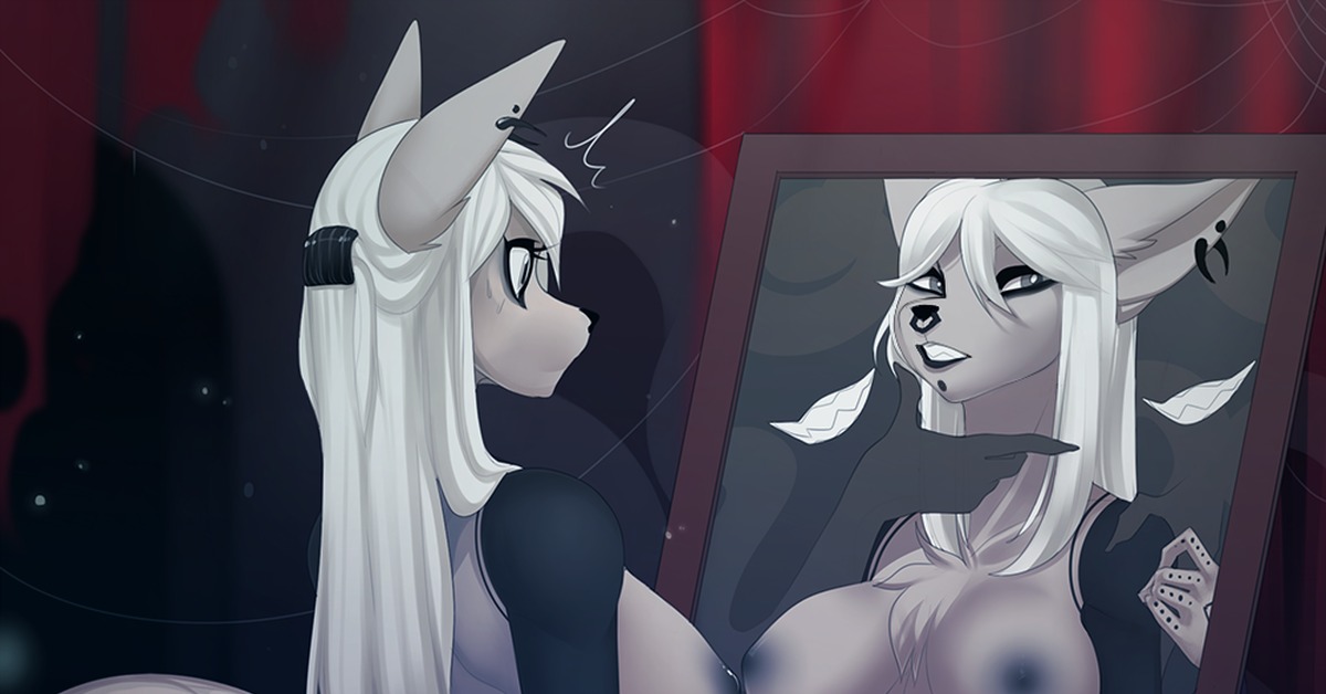 Mirror - NSFW, Furry, Art, Furotica, Mewyfox, Mirror, Призрак