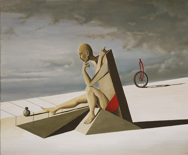 THE INVENTION OF THE WHEEL, 2014 Oil on canvas. 60 x 50 cm. - My, Колесо, Thinker, Surrealism, Painting, Oil painting, The clouds