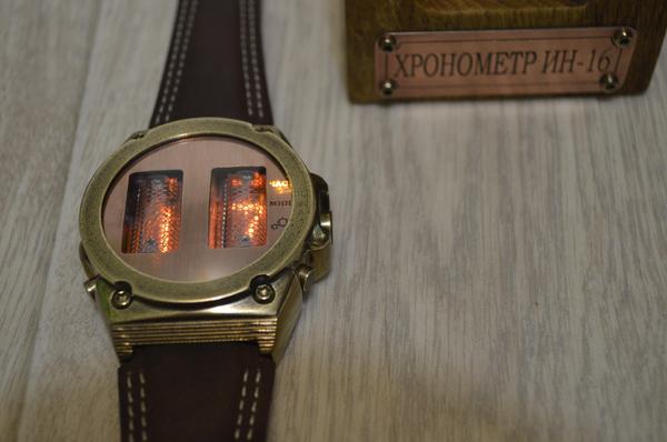 Wristwatch on gas-discharge lamps IN-16 - My, Titanium, Nixie clock, Clock, Handmade, Brass, With your own hands