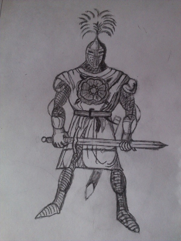 Knight with red rose of Lancaster - My, Drawing, Sketching, Knight, Knights