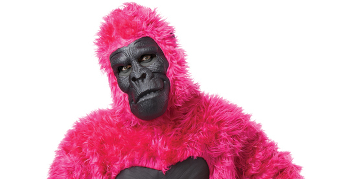 Кто под маской розовой гориллы. Розовая горилла. Костюм розовой гориллы. Малиновая горилла. Горилла в костюмчике.