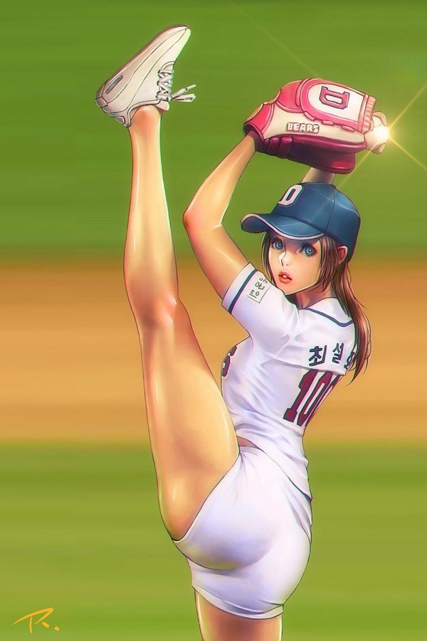 Nice stretch ;) - Art, Girls, Baseball, Stretching