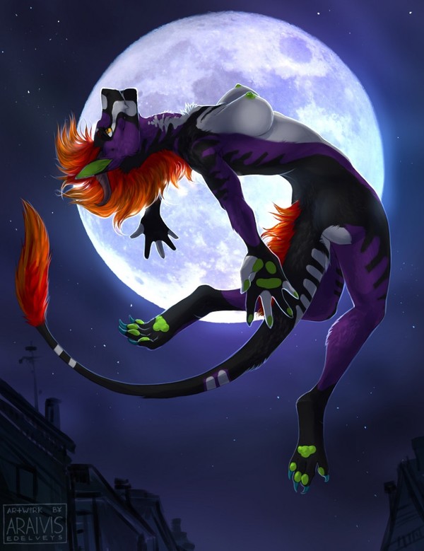 Lunar Jump - NSFW, Furotica, Furry, Art, Araivis-Edelveys, moon, Night, Bounce, Stars, Star