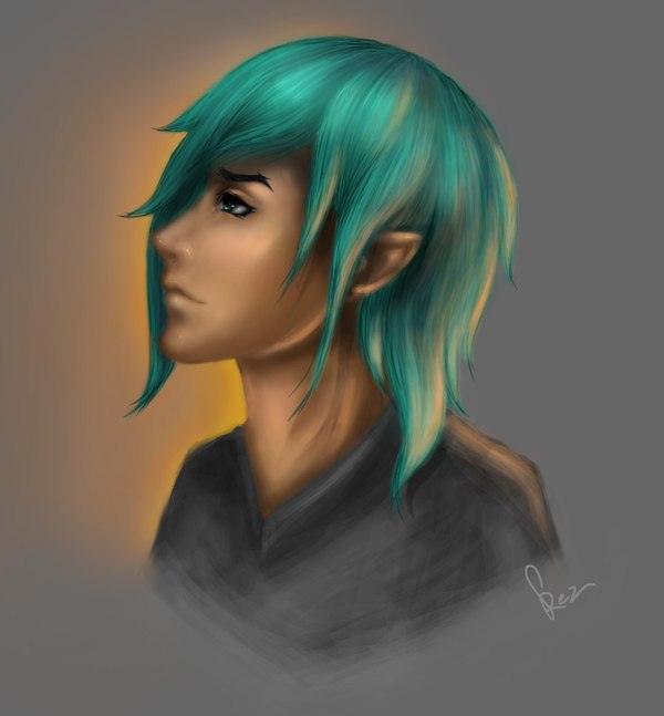 Green-haired Boy - My, Photoshop, Art, Digital drawing, Digital Art, Portrait