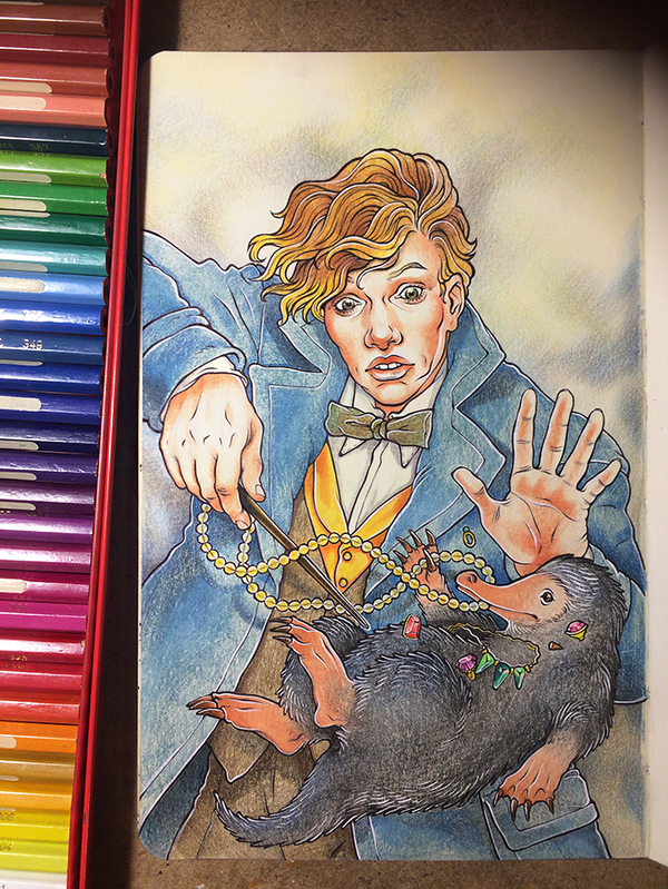 Thief - My, Illustrations, Drawing, Colour pencils, Moleskin, Newt Scamander, Nyuhler