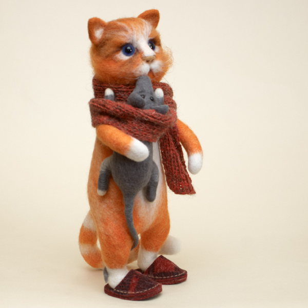 Red cat mustachioed nanny - My, cat, Redheads, Mouse, Handmade, Wool toy, Dry felting, Longpost