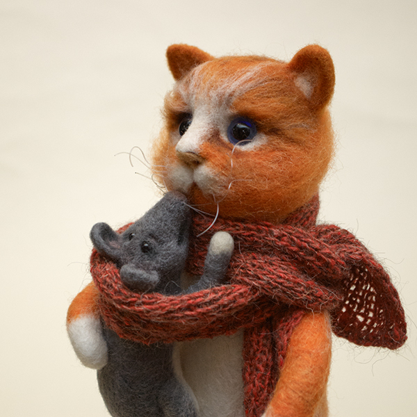 Red cat mustachioed nanny - My, cat, Redheads, Mouse, Handmade, Wool toy, Dry felting, Longpost