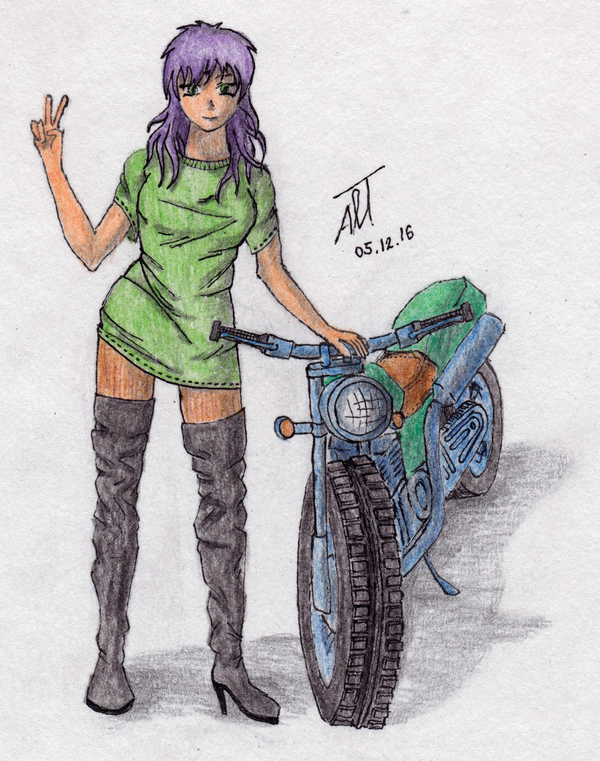 Girl and motorcycle - My, Drawing, Anime, Motorcycles, Moto