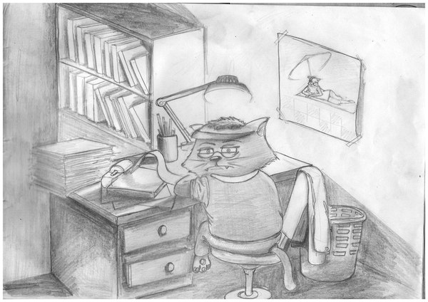 Dedicated to all those who are busy at work - Work, My, Pencil drawing, cat