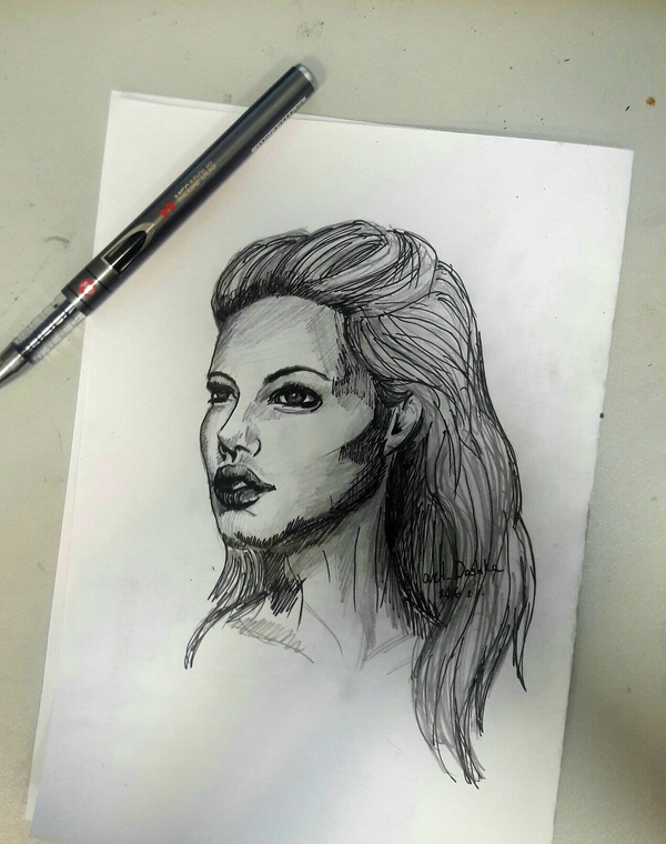 I am learning to draw. - My, Drawing, Angelina Jolie, Новичок