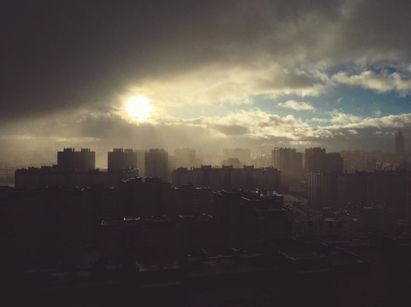 Sun through the clouds - The sun, Saint Petersburg, Clouds, Town, My