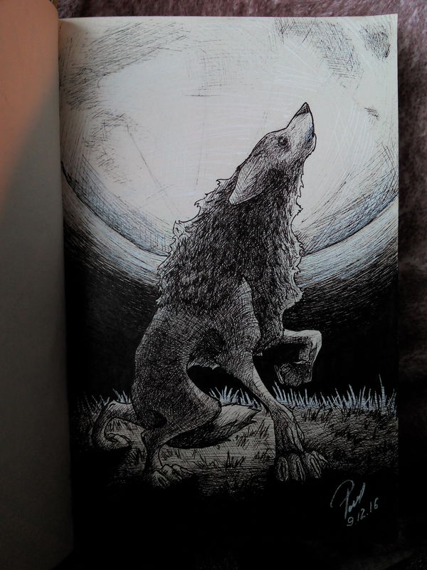 Werewolf - My, Drawing, Creation, Art, Werewolves, Wolf, Full moon